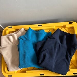 THREE Dudley Stephens fleece turtlenecks, size L